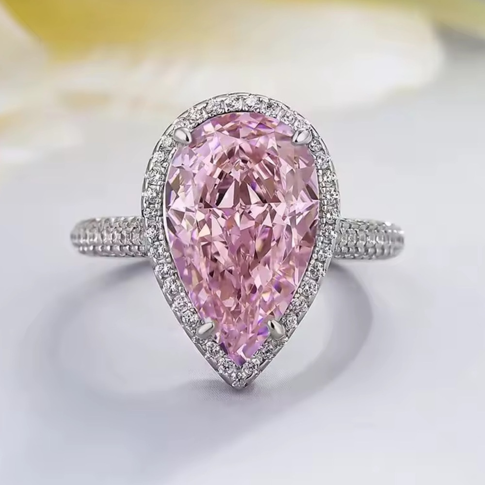 Rosé Elegance Halo Diamond Silver Ring - Picture 5 of 5